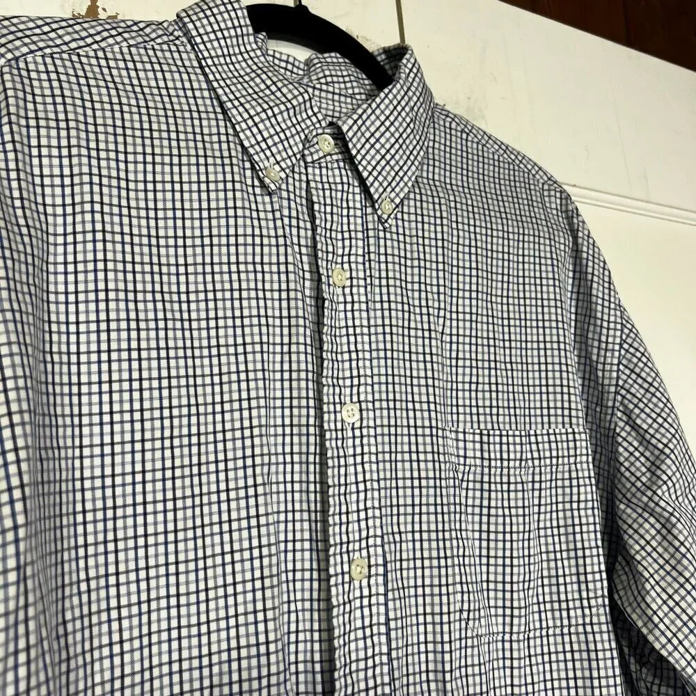 Brooks Brothers Blue and White Check Dress Shirt Egyptian Cotton Size XL/L